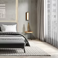 Double Bed In Modern Minimalist Bedroom With Gray Wall Nightstands And Wall Lamps