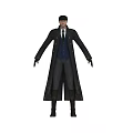 Man Dressed in Formal Long Coat Vest Tie and Hat with Trousers and Boots