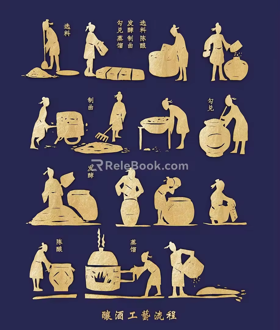 Brewing Workshop Process Craft Wine Elements Wine Culture Ancient Brewing Silhouette Hollow Carving 3d model