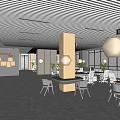 Modern Public Office Space With Long Tables White Chairs Computers And Green Plants