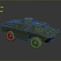 Green Armored Military Vehicle With Four Wheels And Vintage Body Structure