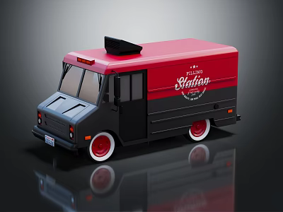 Red and Black Stirling Food Truck Mobile Catering Vehicle With Logo 3d model
