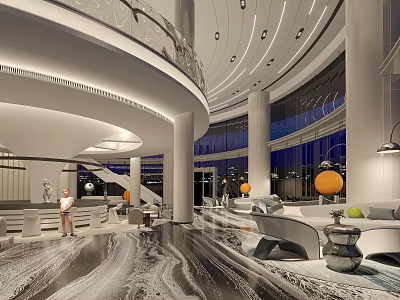 Front Desk Reception Interior Design Modern Luxury Lobby With Marble Floor Sofa And Lighting 3d model