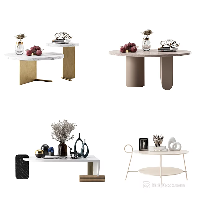 Elegant Modern Coffee Table Designs With Marble Tops And Decorative Items 3d model