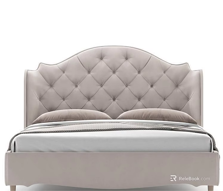 Double Bed With Elegant Tufted Upholstered Headboard And Light Gray Pillows 3d model 