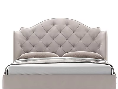 Double Bed With Elegant Tufted Upholstered Headboard And Light Gray Pillows 3d model