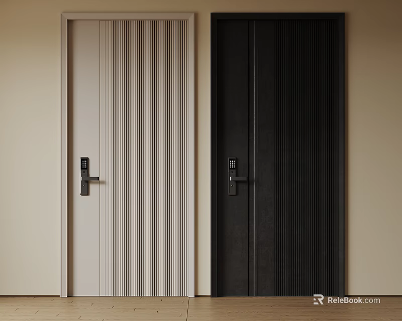 Modern Security Doors With Vertical Stripe Design Light And Dark Colors 3d model