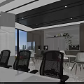 Modern Conference Room Interior With Meeting Table Black Office Chairs Glass Windows And Pendant Lights