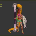 Mythical Warrior Character Wearing Silver Armor With Golden Decorations Orange Hair Giant Axe and Shield