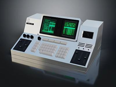 Vintage Electronic Console With Green Screen Display Keyboard And Control Panel 3d model