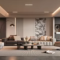 Modern Living Room Interior With Gray Sofa Coffee Table And Marble Decorative Wall Art
