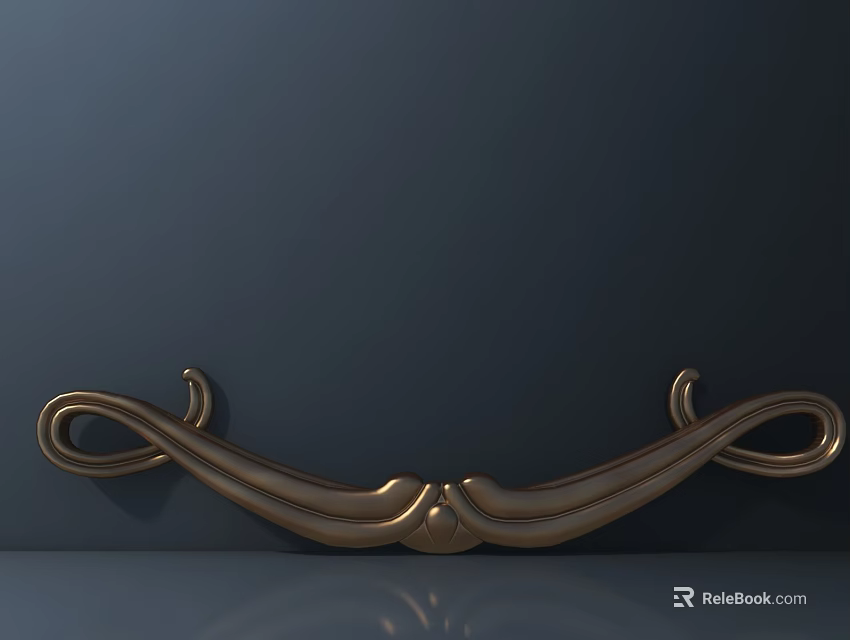 Elegant Golden Decorative Carving With Intricate Curved Patterns On Dark Surface 3d model 