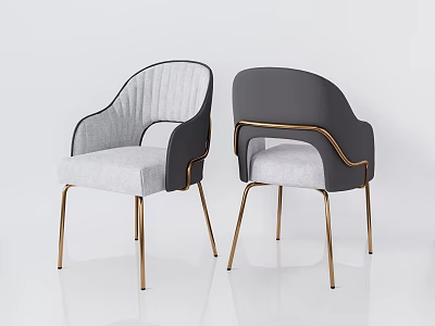 Modern Leisure Chair With Light Grey Fabric Curved Dark Grey Armrests And Gold Metal Legs 3d model