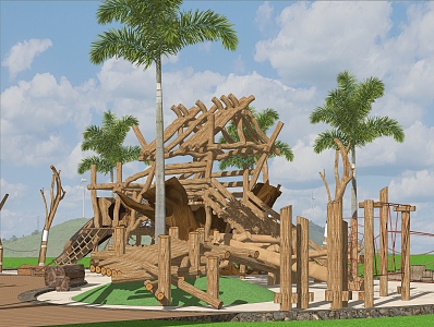 Wooden log children'sports play equipment 3d model