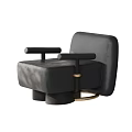 Modern Black Leather Single Sofa with Gold Ring Base and Armrests Design 3d model