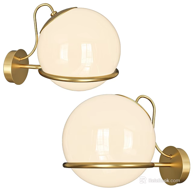 Modern Gold Metal Frame Wall Lamps With White Spherical Glass Shades 3d model 
