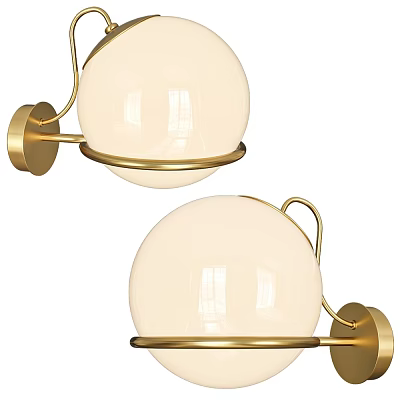 Modern Gold Metal Frame Wall Lamps With White Spherical Glass Shades 3d model