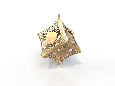 Golden Decorative Lantern Design With Intricate Cutout Patterns And Ornate Details 3d model