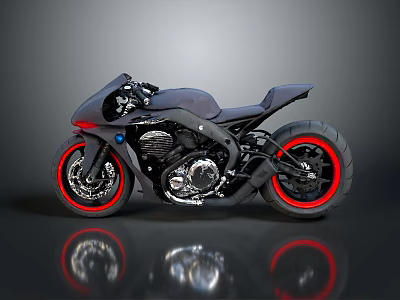 Modern Sporty Motorcycle Design With Black Body Red Accent Wheels And Sleek Seat 3d model