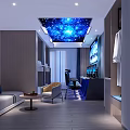 Modern Room Interior With Starry Sky Ceiling Sofa Chair And Computer Screens 3d model