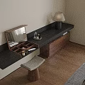 Modern Luxury Functional Desk with Mirror Cosmetics Stool Wooden Frame and Table Lamp