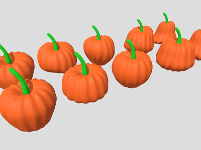 Fresh Ripe Orange Pumpkins with Green Stems Arranged Together in Group 3d model