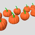 Fresh Ripe Orange Pumpkins with Green Stems Arranged Together in Group