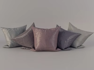 Decorative Pillows Stacked in Gray Purple Dark Gray with Shiny Velvet Fabric on Light Background 3d model