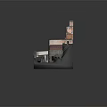 Cartoon Style Detailed Red Brick Building Scene With Chimney Garden And Staircase