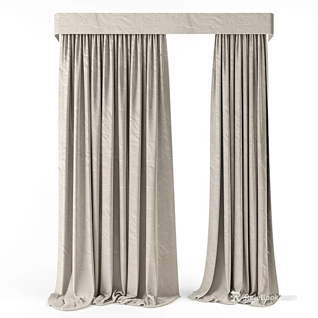 Beige Modern Curtains With Soft Fabric Double Panel For Home Decor 3d model 