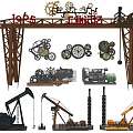 Vintage Industrial Equipment Display Featuring Gears Mechanical Parts And Oil Pumps