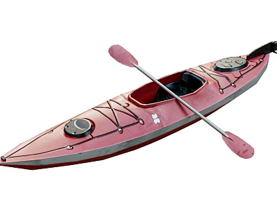 Red Kayak With Pink Paddle Open Cockpit And Round Hatches 3d model