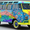 Colorful Volkswagen Bus Featuring Flower Power Peace Symbols Floral Patterns and Rainbow Design
