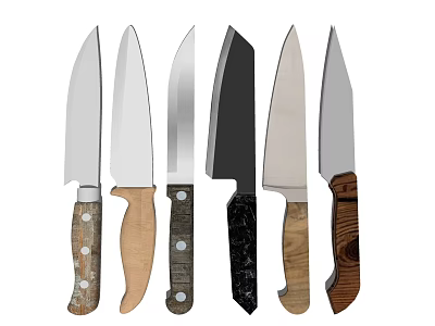 Different Types Of Kitchen Knives With Various Handle Materials And Blade Styles 3d model