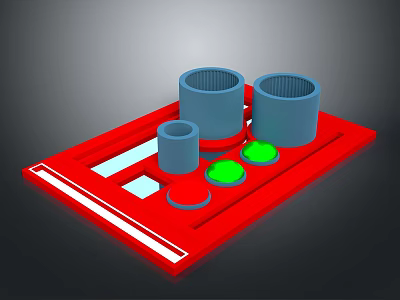 3D Model Display With Red Base Blue Cylinders And Green Circular Elements 3d model