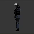 Police Officer in Blue POLICE Uniform with Tactical Vest Knee Pads Boots Arms Outstretched