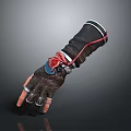 Black Mechanical Glove With Red Accents Blue Details And Metal Rings Design