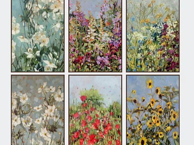 Vibrant Floral Oil Paintings Featuring White Purple Red Yellow Flowers And Natural Garden Scenery 3d model