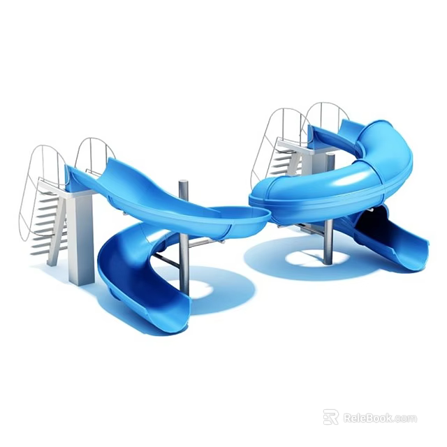 Fun Blue Spiral Playground Slides With Metal Stairs For Kids Outdoor 3d model 