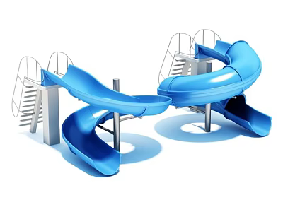 Fun Blue Spiral Playground Slides With Metal Stairs For Kids Outdoor 3d model