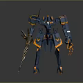 Blue And Orange Armored Mech Robot With Sharp Sword And Mechanical Limbs 3d model