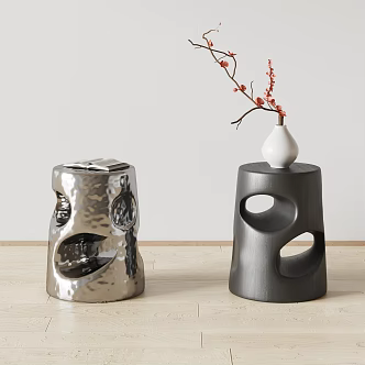 Side Table Metal Side Table Solid Wood Side Table Vase Books 3d model