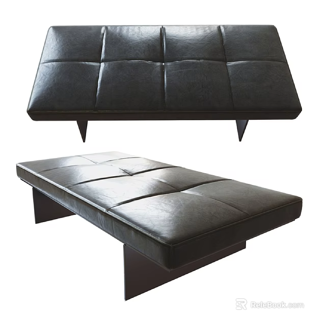 Black Leather Chaise Lounge With Tufted Design And Modern Metal Legs For Living Room 3d model 