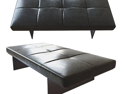 Black Leather Chaise Lounge With Tufted Design And Modern Metal Legs For Living Room 3d model