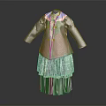 Traditional Brown Top With Colorful Collar Decoration And Gray Layered Fringed Skirt