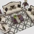 Ornate Sofa Coffee Table Set With Classic Armchairs Throw Pillows Side Tables And Geometric Rug
