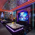 Glamorous KTV Private Room With Neon Lights Marble Tables TVs And Sofas 3d model