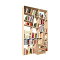 Modern Bookcase Design With Multiple Shelves And Various Sized Compartments Filled With Books
