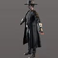 A Man In Black Long Coat With Hat Mechanical Belt And Gloves Costume Design