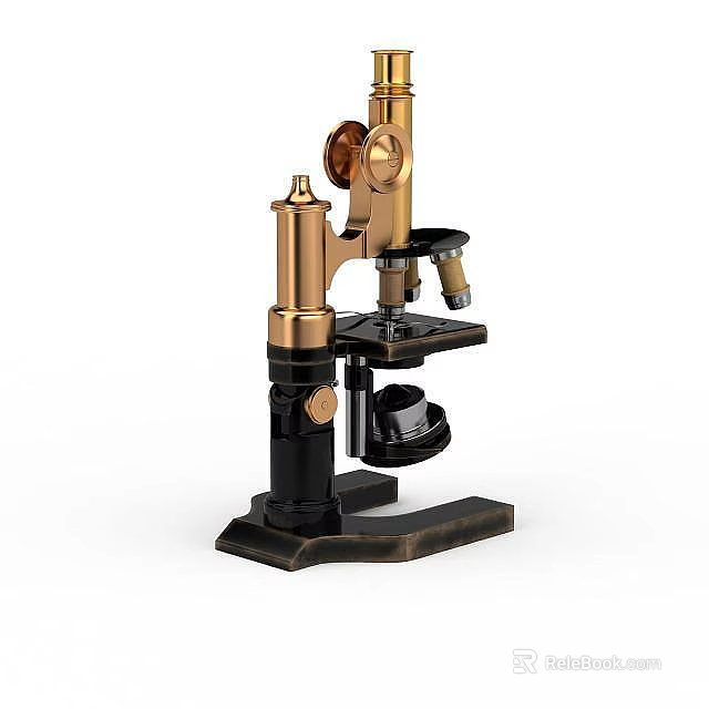 Vintage Golden And Black Microscope With Metal Structure And Stable Base 3d model 